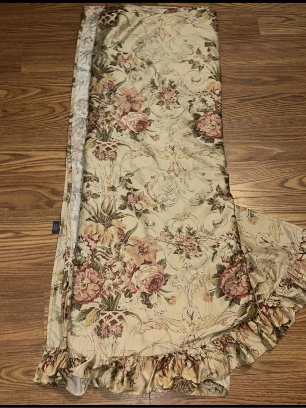 Ralph Lauren Flat KING Sheet Guinevere Aragon Medieval Ruffled Floral Blue Label